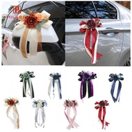 [UsusexaMY] Wedding Chair Back Flower and Ribbons Artificial Rose Flower Aisle Chair Back Floral for