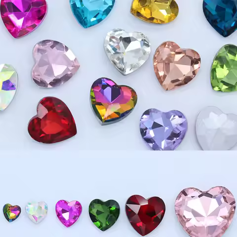 All Colors 8-27MM Hearts Shape Hand Craft Pointback Rhinestones Glass DIY Crystal Rhinestone Garment