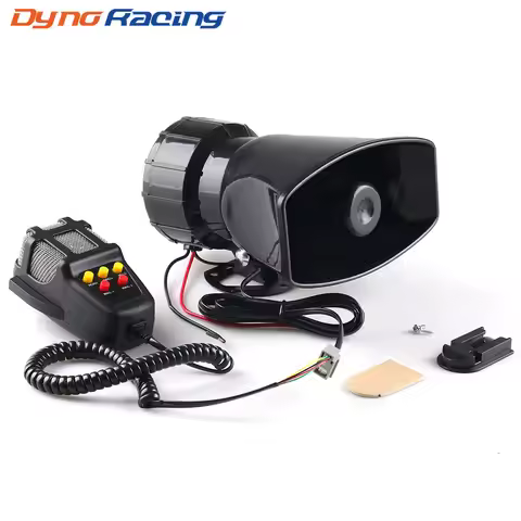 Dynoracing Car 12V 80W Warning Alarm Police Fire Siren 130dB 5-Sound Loud Air Horn PA Speaker