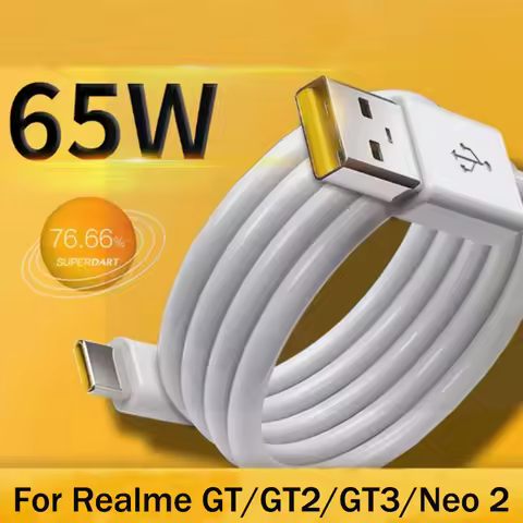 65W Realme Original Type C USB Cable Phone 80W 6.5A Fast Super Dart Charge Oppo Vooc Real Me 8i 9i X