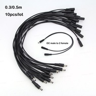 10pcs 30cm 50cm 1 to 2 way DC Power adapter splitter Cable 5.5mmx2.1mm 1 male to 2 female extension 
