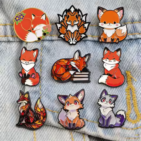 Colorful Fox Enamel Pins Cute Cartoon Glass Style Brooches for Backpacks Animal Lapel Badges for Fox
