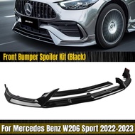 AKASAKA Gloss Black Front Bumper Spoiler Lip Blade Side Splitter Cover Kit For Mercedes Benz C Class W206 Sport 2022-202