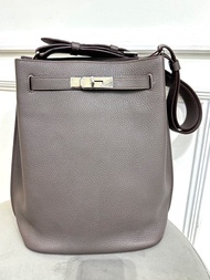95%新 Hermes So Kelly 22 Etain 錫器灰銀扣上膊袋