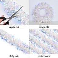 50 Feet Iridescent Tinsel Garland for Christmas Tree, White Tinsel Garland Holiday Decor W8MB