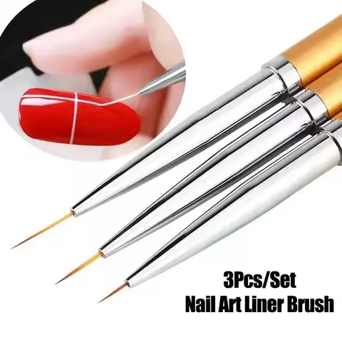 3Pcs Acrylic French Stripe Nail Art Liner Brush 3D Tips Line Stripes DIY Drawing Pen UV Gel Brushes 