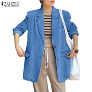 ZANZEA Women's Casual Denim Blazer with Lapel Collar