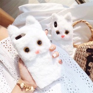 Luxury Plush White Cat Phone Case for iPhone 13 14 15 Pro Max 12 11 Xs Max 7 8 6 6S 14 Plus X Xr Cute Fluffy Case for iPhone 7 Plus Case Back Cover