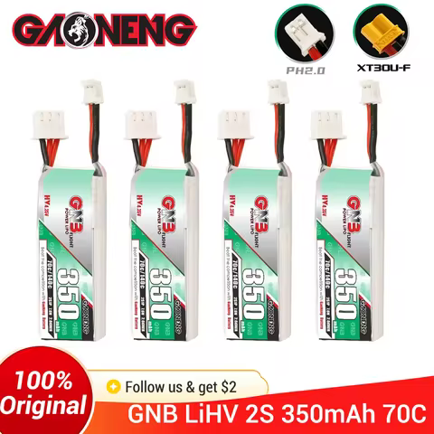 Gaoneng GNB 350mAh 2S 7.6V 70C LiHV Lipo Battery PH2.0 XT30 Plug For 1:28 RC Car Emax Tinyhawk II GE