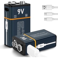 Rechargeable Lithium Batteries 9V with 4 in 1 USB Charging Cable,650mAh 9 Volt Li-ion Battery for Sm
