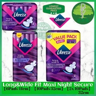 Libresse Long Wide Fit Maxi Night Secure Wing (6Pads x 41cm)(10Pads x 32cm)(2 x 10Pads 32cm)(6padsx 