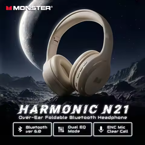 Monster Harmonic N21 Bluetooth 6.0 Headphones Call Noise Reduction Headset Punchy Deep Bass Over-Ear