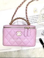 🌈上新貨🌈 Chanel-22S 皮穿鏈子手柄粉紫色魚子醬長盒子