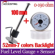 52mm 0~190ohm 7 สี Backlight Pointer มาตรวัดระดับน้ำมันเชื้อเพลิงมาตรวัดระดับน้ำ + 100mm 150mm 200mm