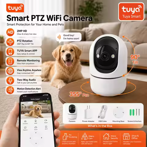 Indoor PTZ WiFi Camera 2MP HD Tuya Smart APP 355 Pan 90 Tilt Two Way Audio Night Vision Motion Alert