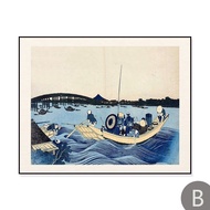 คานากาวะคลื่น Ukiyo-E Katsika Hokusai พิมพ์ลายโปสเตอร์โบราณตกแต่งภาพวาดผ้าใบแคนวาสผืนใหญ่ญี่ปุ่น0717
