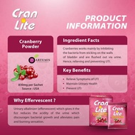 Cran Lite 12 Sachets Cranberry Effervescent Powder 830mg