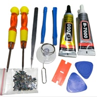 SCREWDRIVER SERVICE TOOL SET 10 IN 1 + UNIVERSAL ANDROID BOLT + B7000 GLUE 15 ML / T7000 GLUE 15 ML