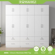 RUMAHKU HIKO 7.5X8FT Wardrobe With Top / Drawers / 6 Doors Wardrobe With Top / Almari Baju