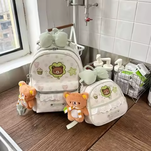 [Rilakkuma] Embroidered Rilakkuma Backpack for Girls Commuting, Soft and Cute Girly Style Large Capa