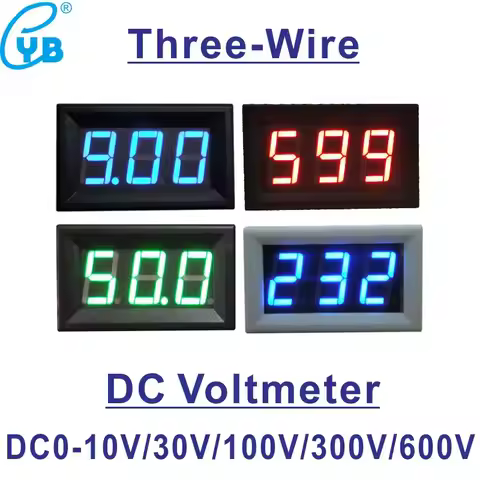 YB27 Three Wires LED Digital Voltage Meter Voltmeter DC 0-10V 0-30V 0-100V 0-300V 0-600V Voltage Det