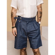 Nenim Gurkha Linen Denim Washed Loose Retro Pleated Shorts
