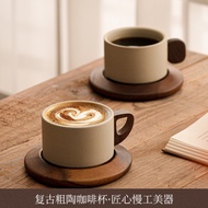 Clay Coffee Cup Medieval Style Flower Tea Mug Coffee Cup Set Wooden Coaster Gift for Customer logo
