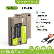 YOPPEN 2850mAh LP-E6 LP E6 E6N LPE6NH LPE6 Battery Type-c USB charging For Canon EOS R6 Mark II/R5/R