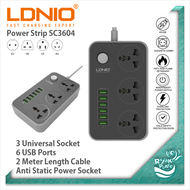 [GENUINE] LDNIO SC3604 3 Universal Socket &amp; 6 USB (3.4A) Charger 250V/2500W/10A with 3UK Pin Plug 2 Meter Power Extension