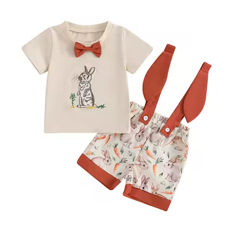 Easter Outfit Baby Boy Bunny Outfit Carrot Short Sleeve T-Shirt Plaid Shorts Set Cute My First Easte