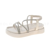 [FULLBOX-hàng QC loại 1] Dép sandal nữ đế bánh mì 5p quai chéo mảnh đính đá siêu xinh-SD2