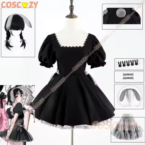 Anime ALIEN STAGE Sua Cosplay Costume 3th Anniversary Rabbit Coffee Sua Cosplay Black Dress Wig Sua