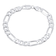 Mens Italian Sterling Silver Solid Figaro Link Chain Bracelet 4.5MM,6.8MM, 7.5MM,10MM - 925 Figaro B