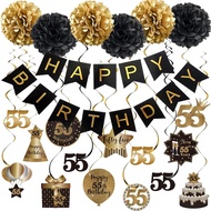 BRT Bearingshui Happy 55th Birthday Hanging Swirls Streamers Decoration, Happy Birthday Banner with 