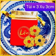 Brocade bag and 3 3cm feng shui gold-plated apricot coins
