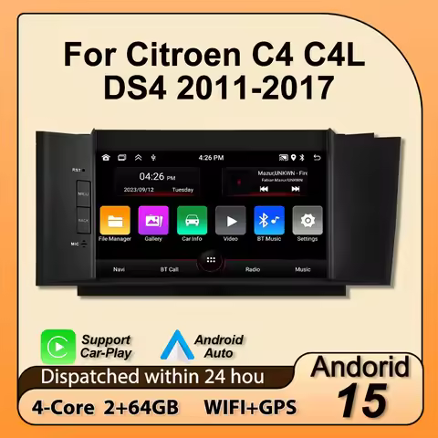 For Citroen C4 C4L DS4 2011-2017 Android 15 64G 2 Din Car Radio Carplay Central Multimedia Players I