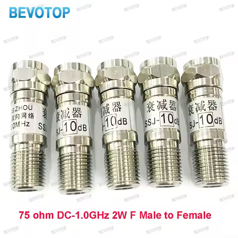 1Pcs 2W 75Ohm RF Attenuator DC-1.0GHz F Male Plug to F Female Jack Connector TV Signal Attenuator RF