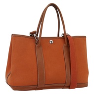 愛馬仕 Garden Party TPM 手提包 帆布 兩用 橙色/銀色 正品 166360V