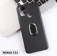 CASE NOKIA C31 BLACK RING STAND STANDING SILIKON CASING SOFT CASE HP