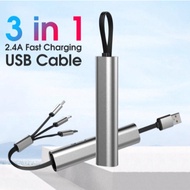USB Type C Short Cable Retractable i Phone MicroUSB 3 in 1 2.4A Charging Cable 27cm