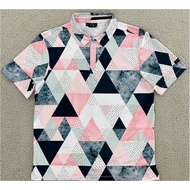 Ya Yatta Golf Polo Men's Large Diamond Print Pink Men's Quick-Drying Commuter Golf Short Sleeve