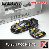 LITTLE TOYS 1: Ferrari FXX-X EVO Black with Yellow Stripe Openable Engine Hood