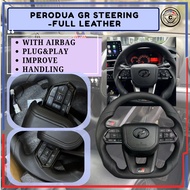LC300 GR Steering Perodua Full Leather Steering Wheel Full Set Airbag Vios Vellfire Alphard