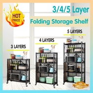 3/4/5 Layer Folding Shelf Rack Multi Layer Kitchen Pot Microwave Oven Storage Rack With Wheels YXAP