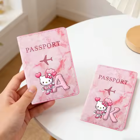 Hello Kitty Passport Covers Women Ultra-thin Document Holder Kawaii Anime Letter A-Z Travel Passport