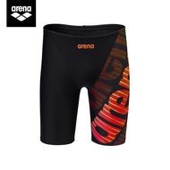 Arena ชายแข่งขันเอวสูงเข่ากางเกงว่ายน้ำ V สามมิติตัดอนุรักษนิยมกางเกงขาสั้นสีดำแบนมุม