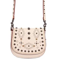 COACH  SADDLE STUDDED LEATHER SHOULDER BAG