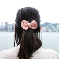 櫻花粉 蕾絲 蝴蝶結 髮圈 【 意大利 毛線 製作 】