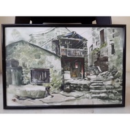 (FREE SHIPPING without voucher) A3 size watercolor drawing with photo frame wall hanging
