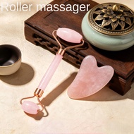 Dual-End Rose Quartz Roller Massager, Face Lifting & Firming, Guasha Skincare Tool Penggelek Muka Ku